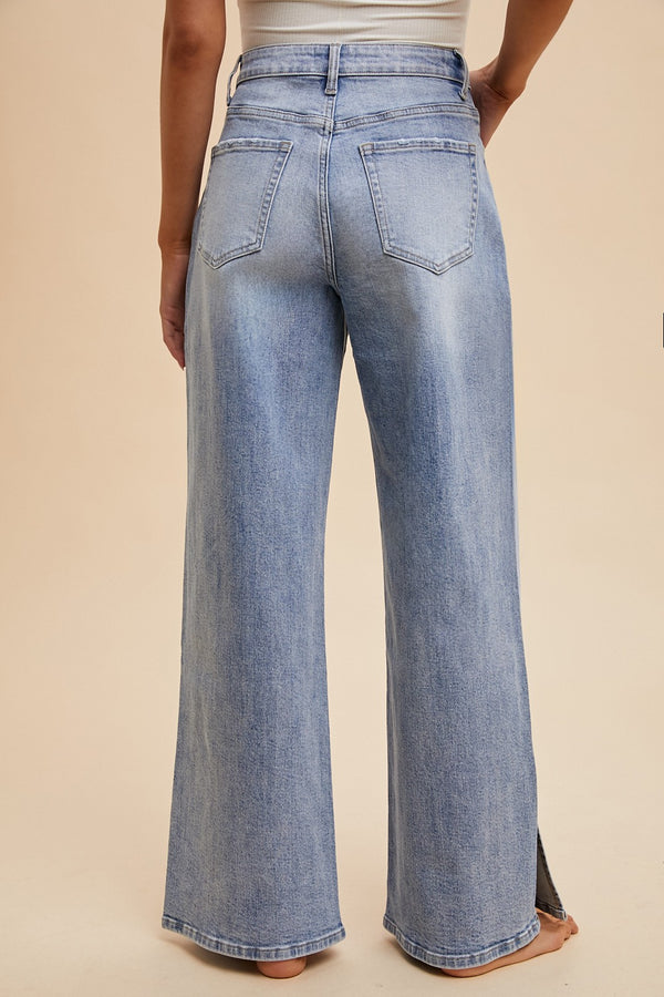 Waist Strap Detail Side Slit Jean - Indigo Republic Boutique