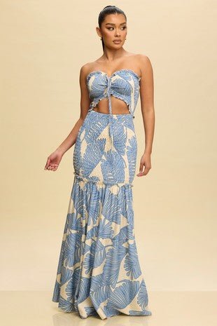 indigo maxi dress Tropical Leaves Scrunch Maxi Dress