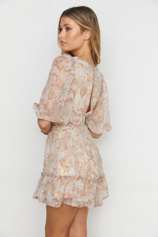 Pink Floral Chiffon Ruched Mini Dress – AX Paris