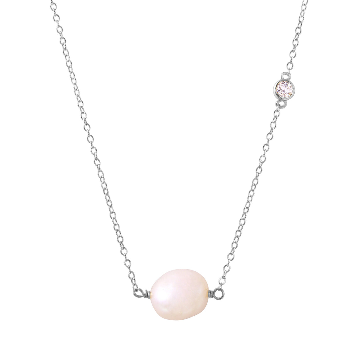 <p>Pearl &amp; CZ Bezel Necklace</p>