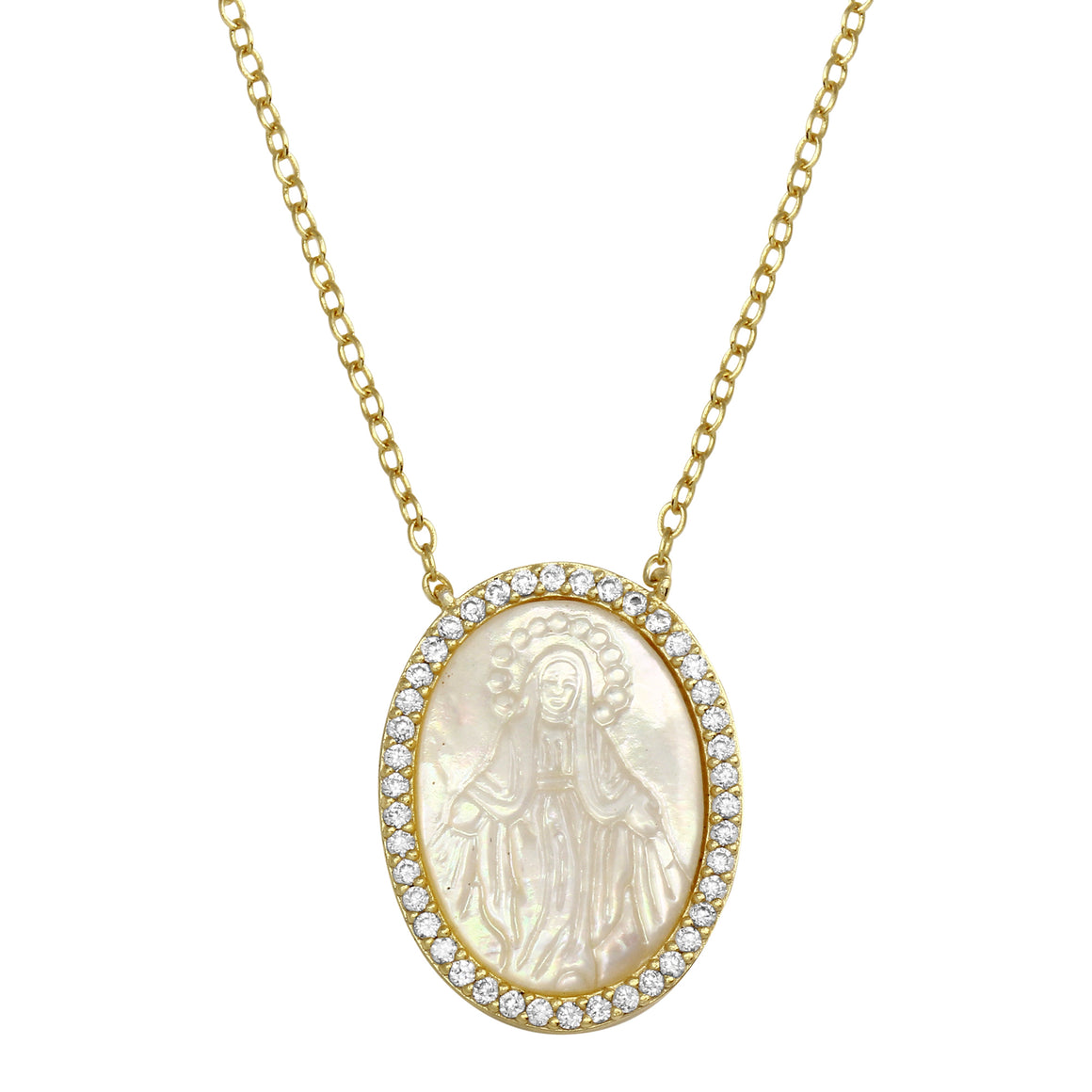 <p>Oval CZ MOP Virgin Necklace&nbsp;</p>