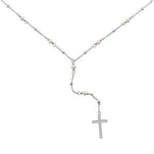 <p>Pearl Y Chain Cross Necklace (+Colors)</p>