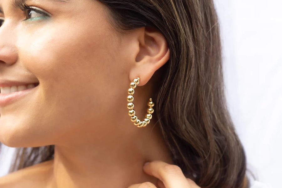 <p>Gold Filled Bead Hoop Earrings Large</p>