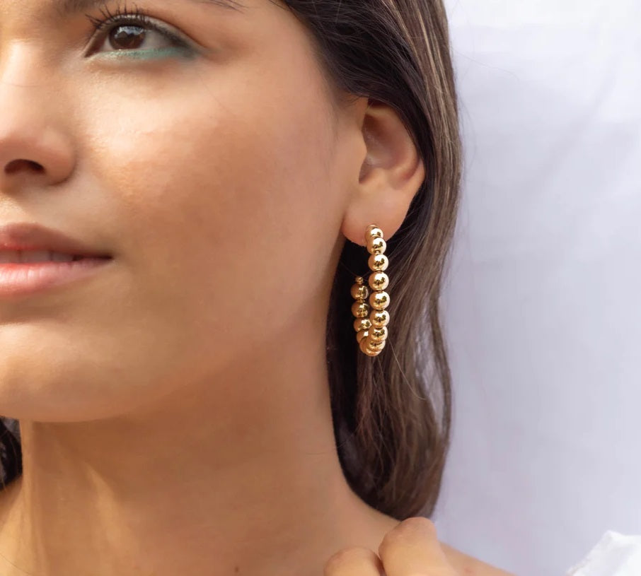 <p>Gold Filled Bead Hoop Earrings Large</p> - Indigo Republic Boutique