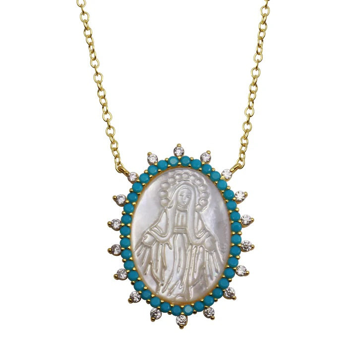 <p>CZ Point MOP Virgin Necklace</p>