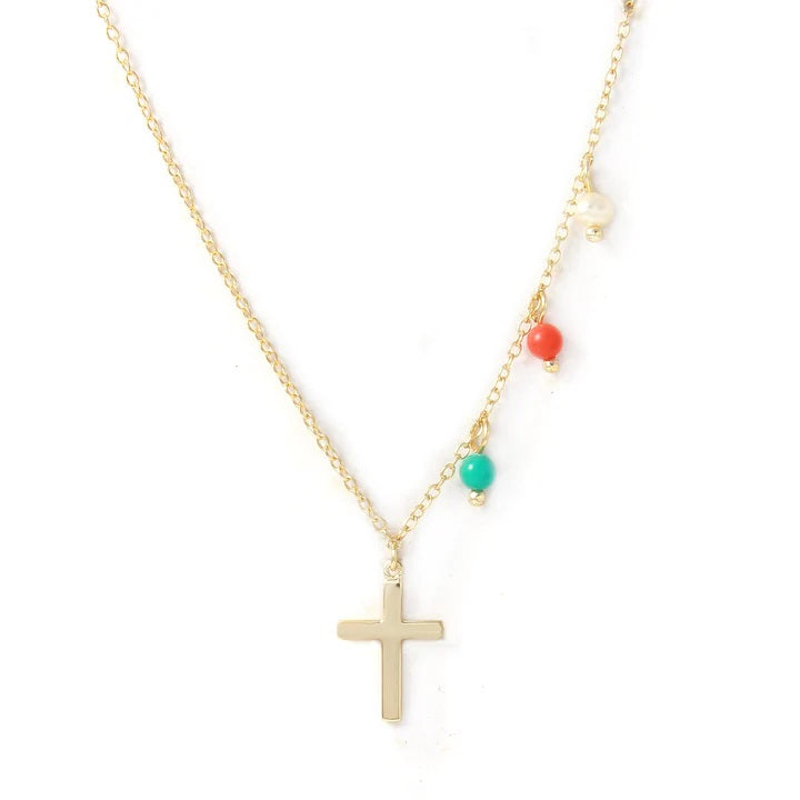 <p>Polished Cross Stone Trio Necklace</p>