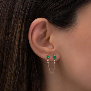 <p>Emerald Stone Chain Stud Earrings</p>