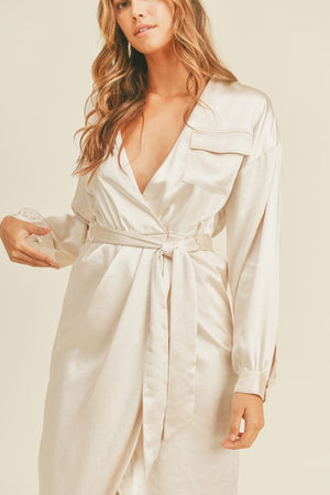 <p>Satin Surplice Dress</p>