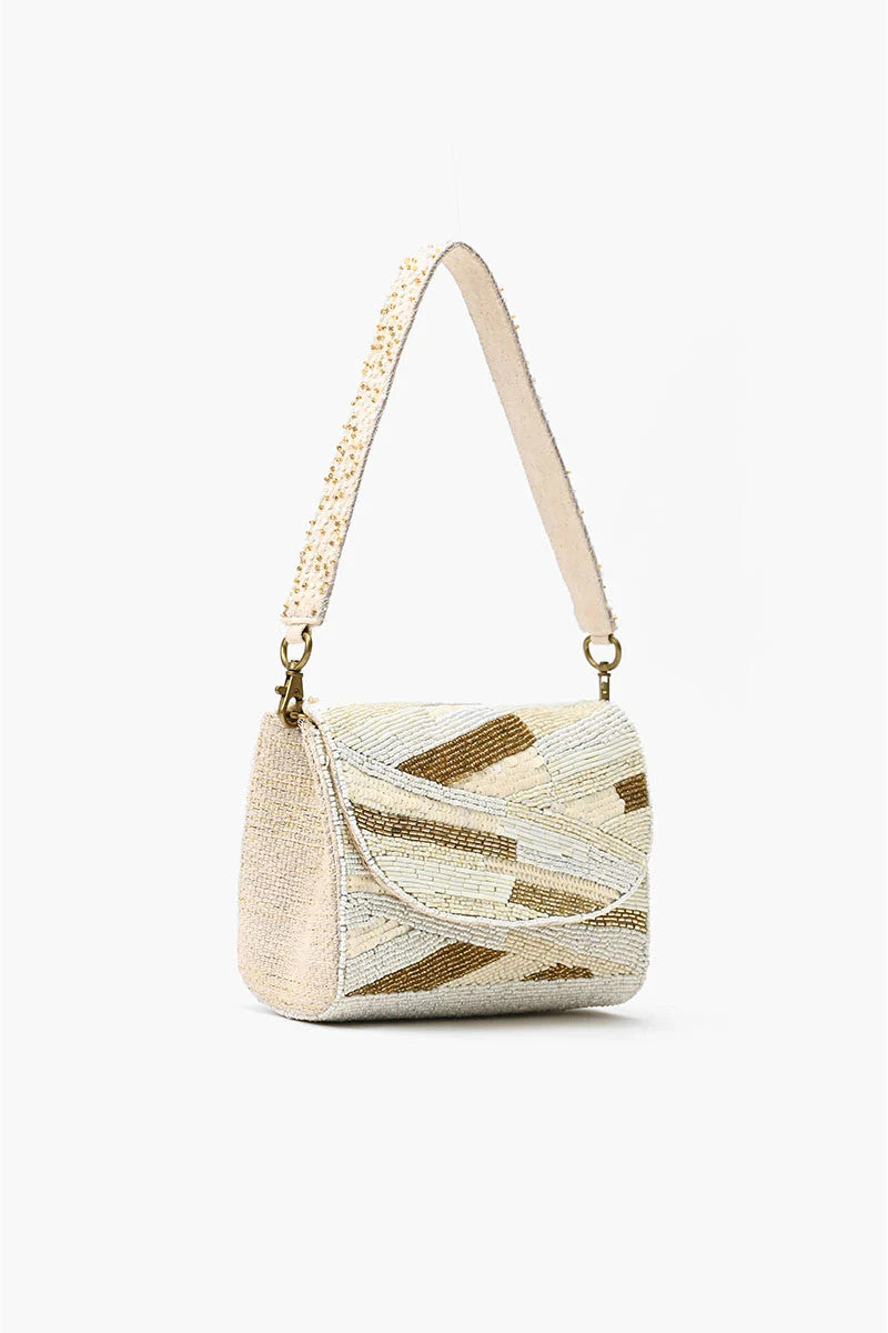 <p>Winter White Beaded Shoulder Bag</p>