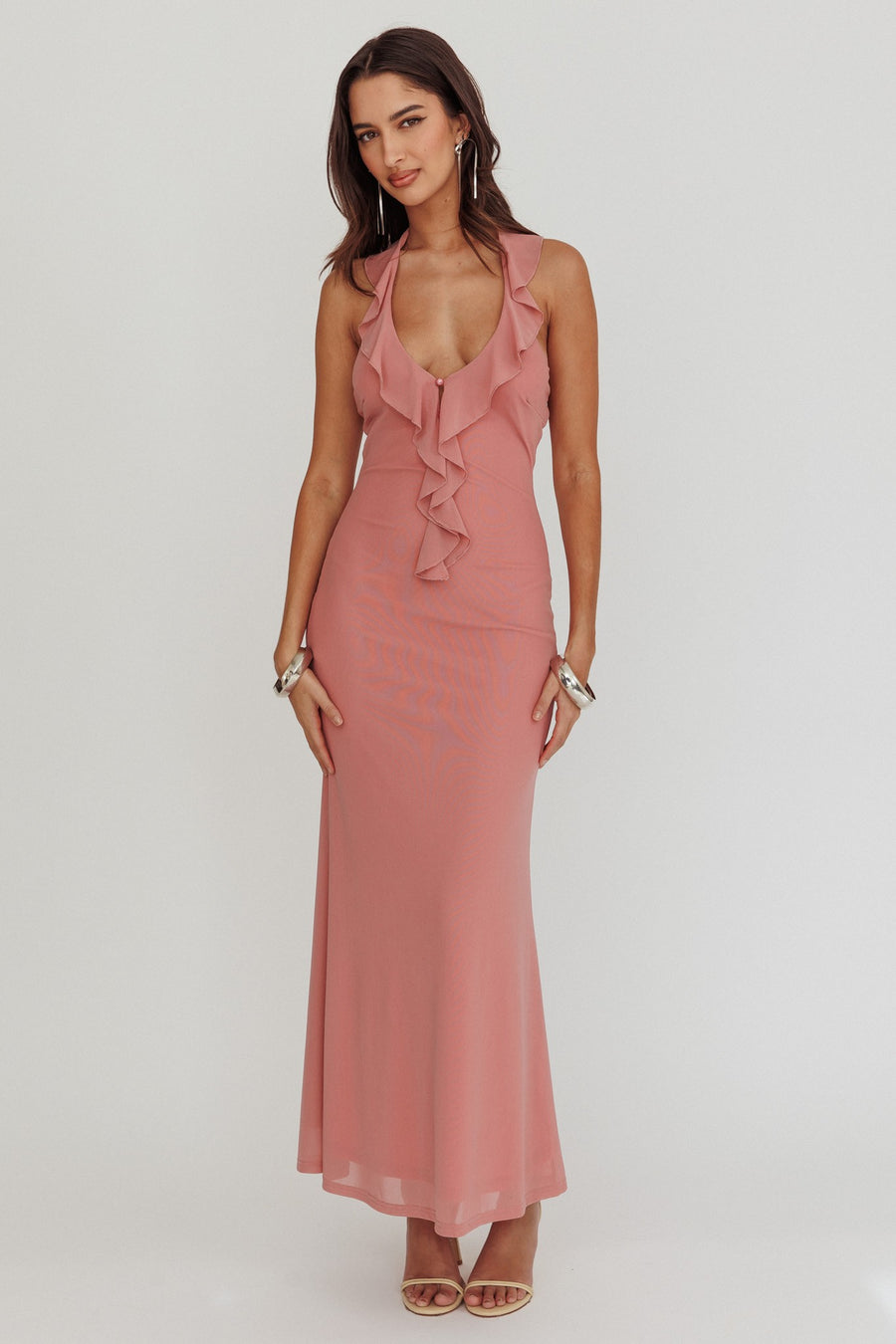 <p>Rosey Ruffle Front Maxi Dress</p>