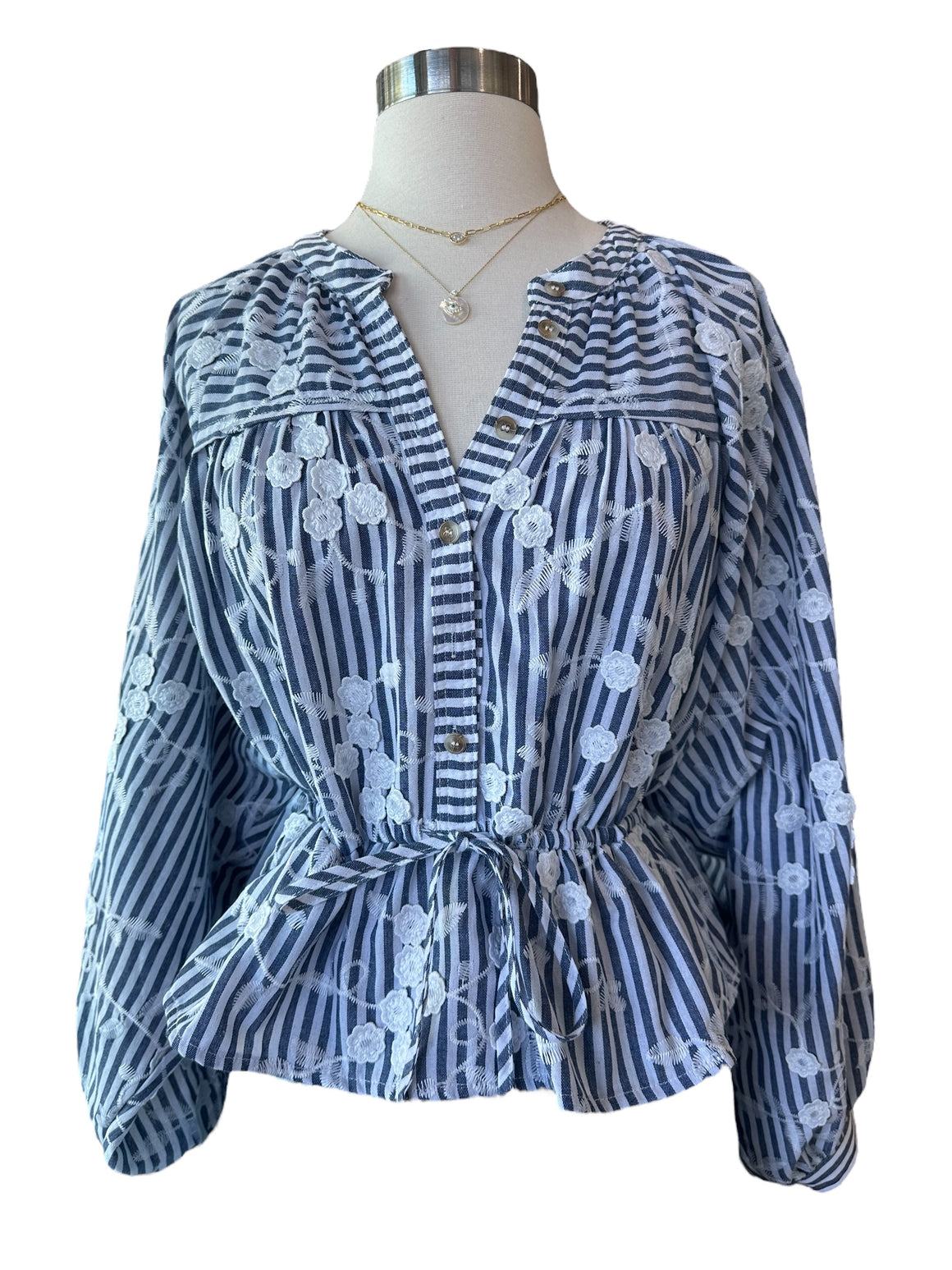 <p>Inga Embroidered Stripe Blouse</p>