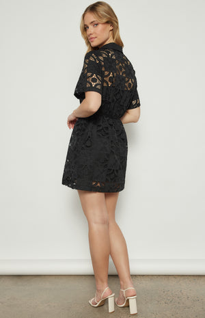 <p>Lace Embroidery Dress with Tassel Belt</p>