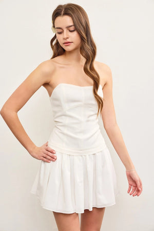 <p>Bandeau Shirred Flare Dress</p>
