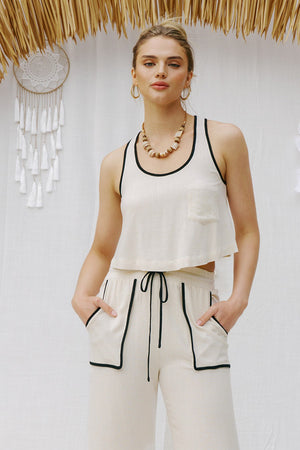 <p>Linen Contrast Binding Pant Set</p>