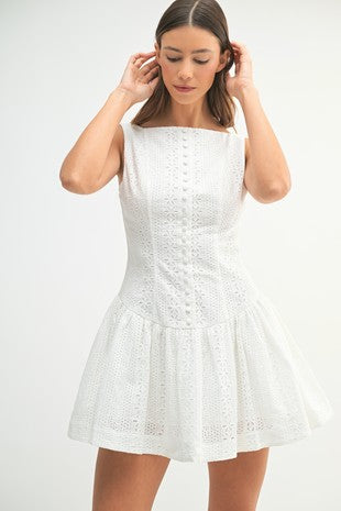 <p>Eyelet Button Front Mini Dress</p>