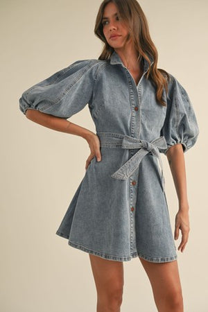 <p>Denim Puff Slv Mini Dress</p>