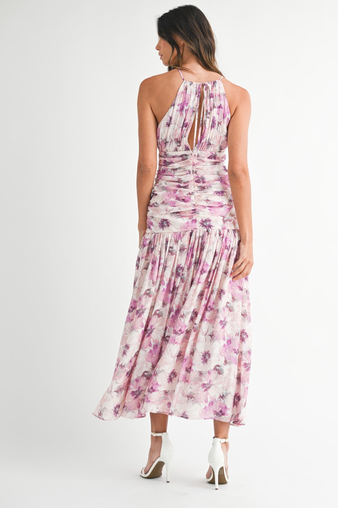 <p>Floral Print Ruched Halter Neckline Midi Dress</p> - Indigo Republic Boutique