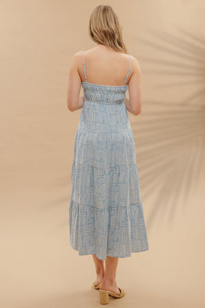 <p>Abstract Print Empire Waist Tiered Midi Dress</p>