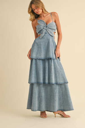 <p>Petal Crush Denim Tiered Ruffled Maxi&nbsp;</p>