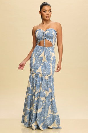 <p>Tropical Leaves Scrunch Maxi Dress</p> - Indigo Republic Boutique