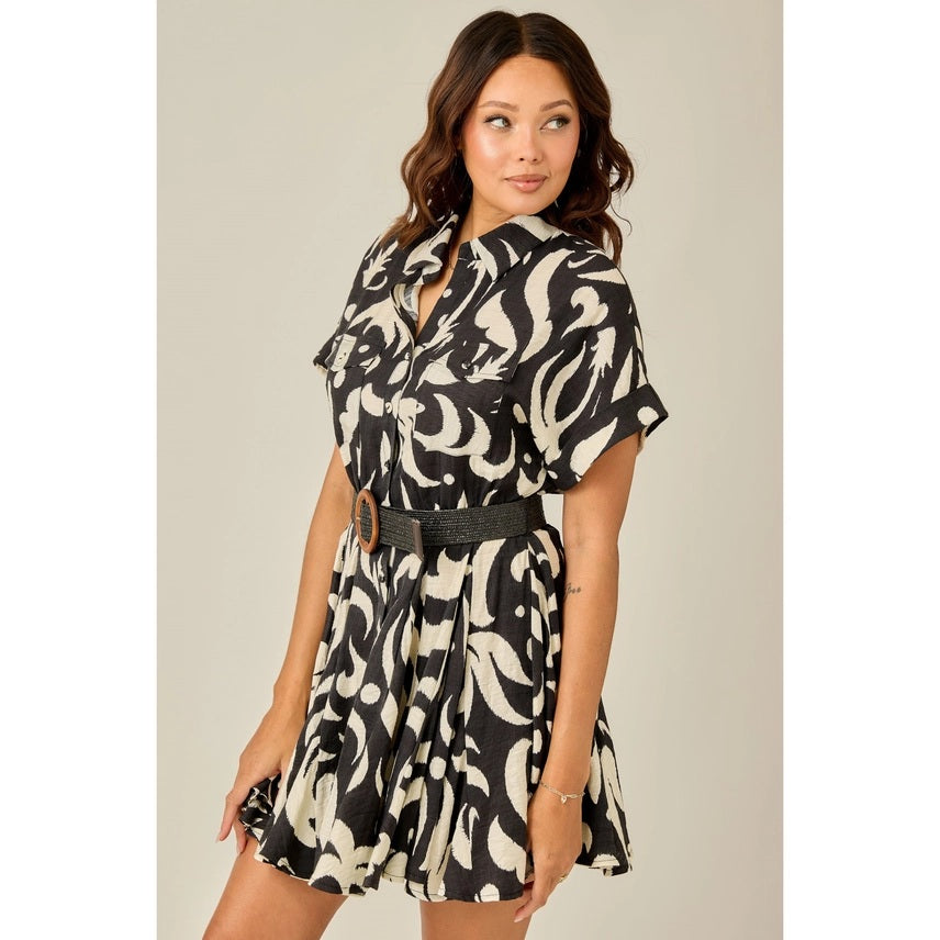 <p>Belted Abstract Mini Dress</p>