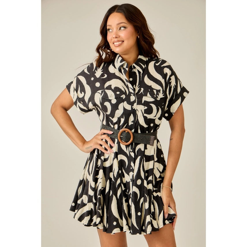 <p>Belted Abstract Mini Dress</p>