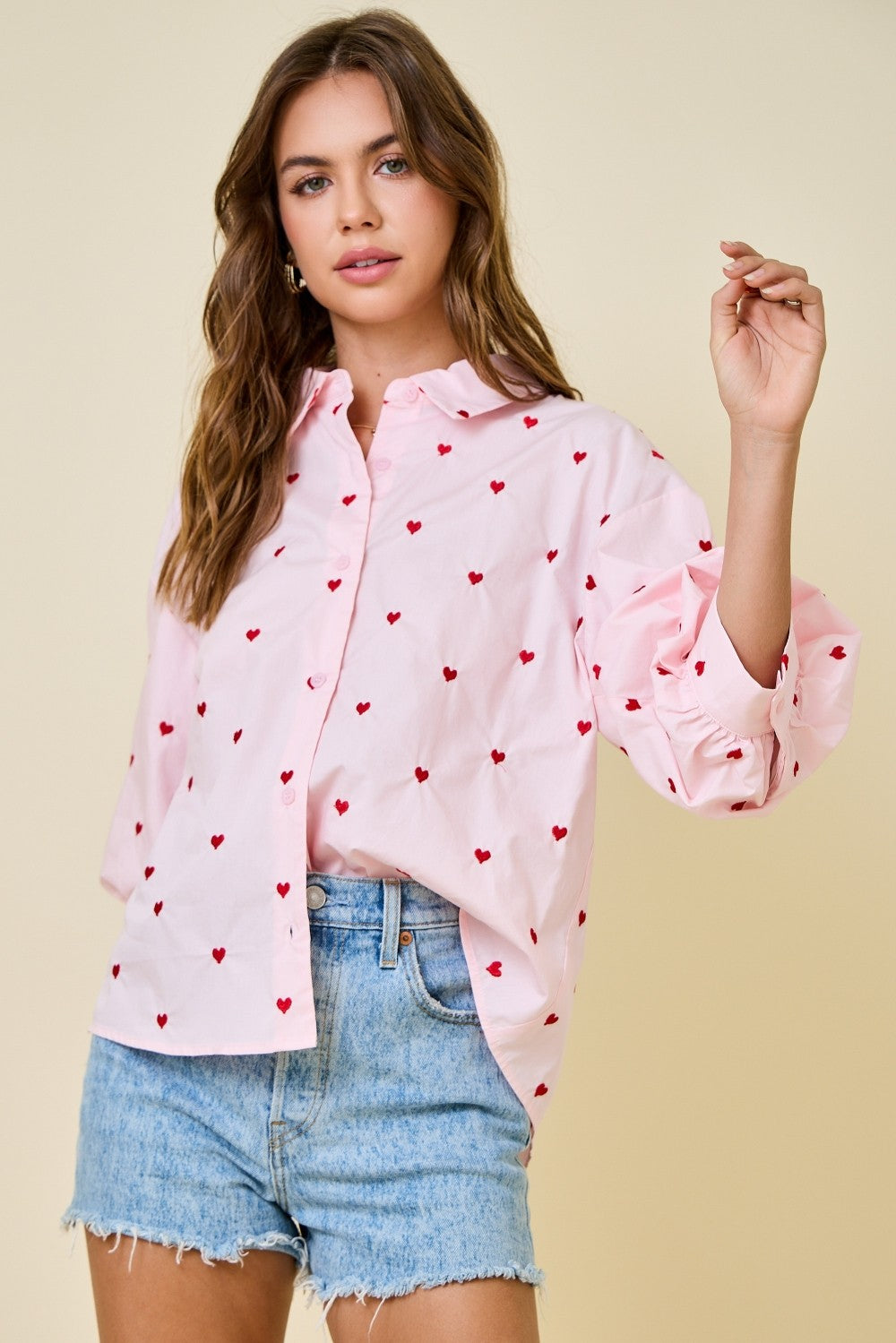 <p>Heart Embroidered Shirt</p>