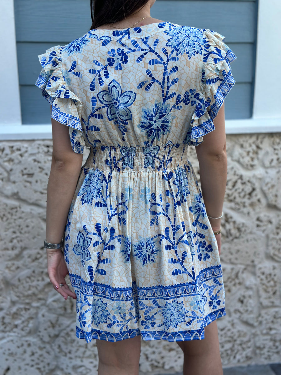 <p>Mosaic Flowers Mini Dress</p>