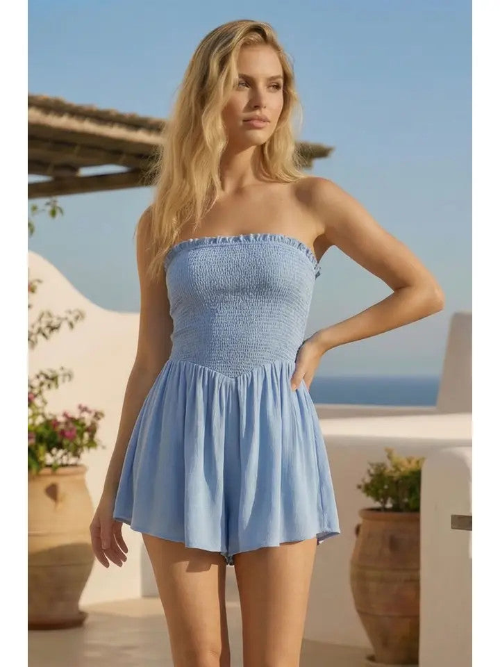 <p>Smocking Tube Drop Waist Romper</p>