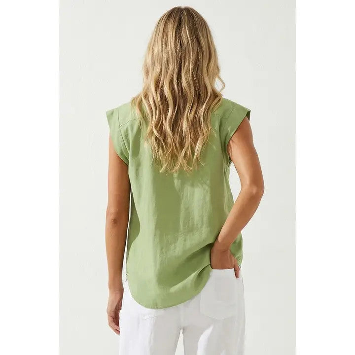 <p>Cap Sleeve Hidden Placket Blouse</p>