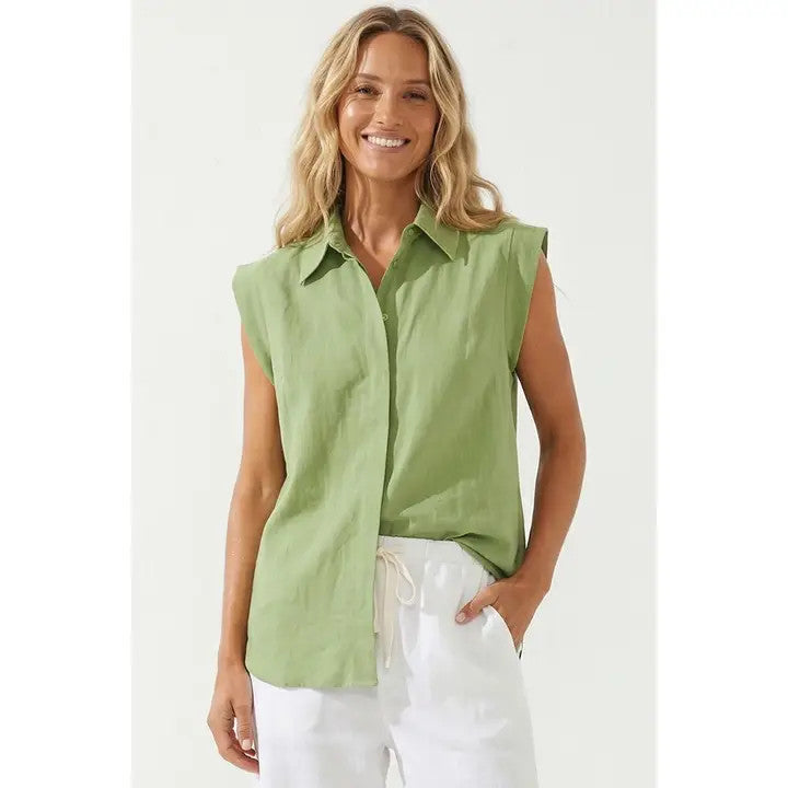 <p>Cap Sleeve Hidden Placket Blouse</p>