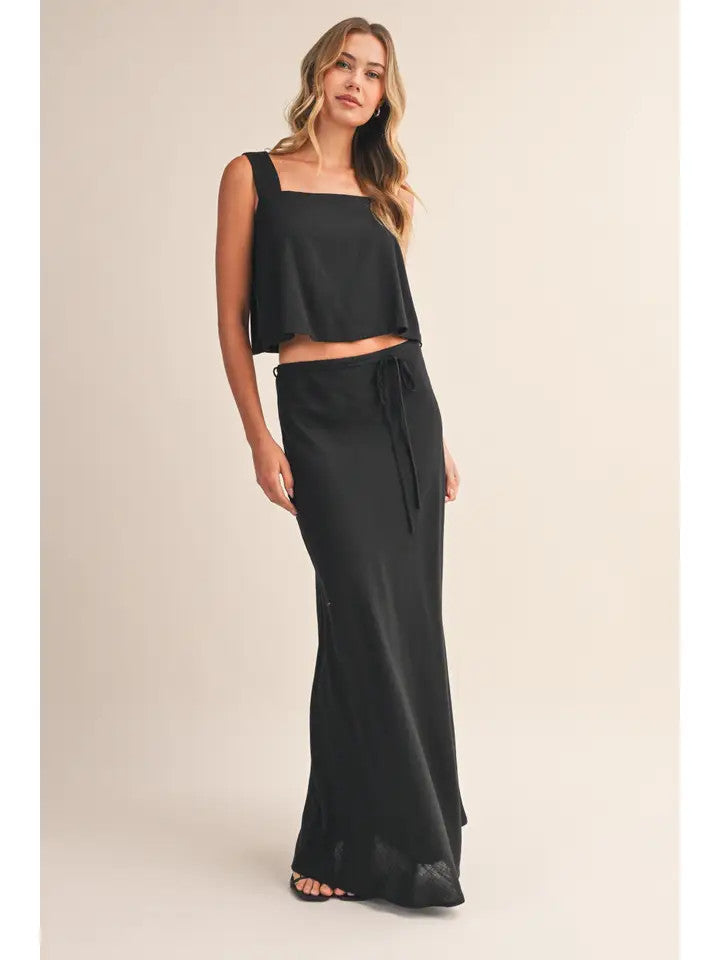 <p>Linen Flare Crop Top and Bias Maxi Skirt</p>