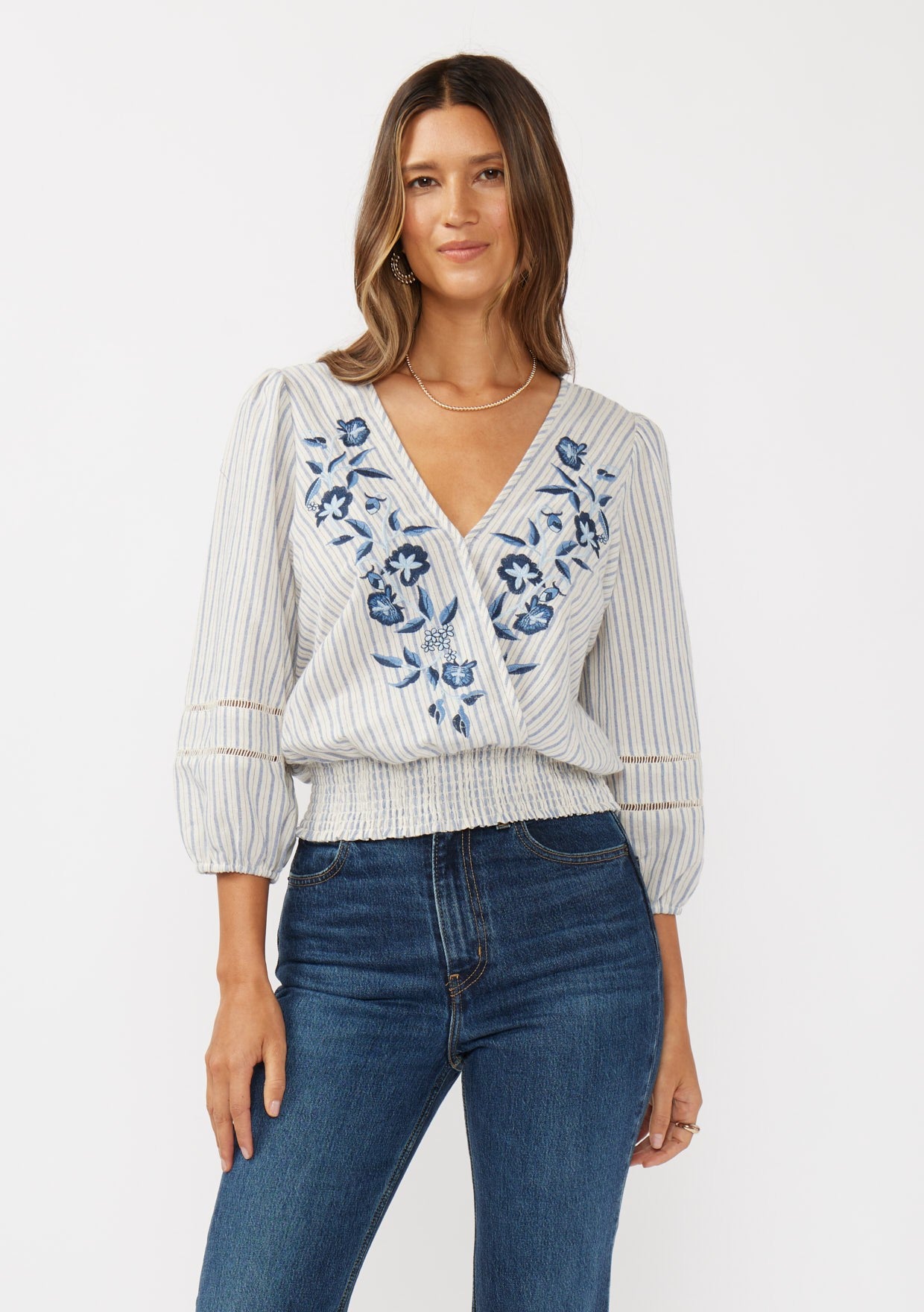 <p>Embroidered Surplice Top</p>