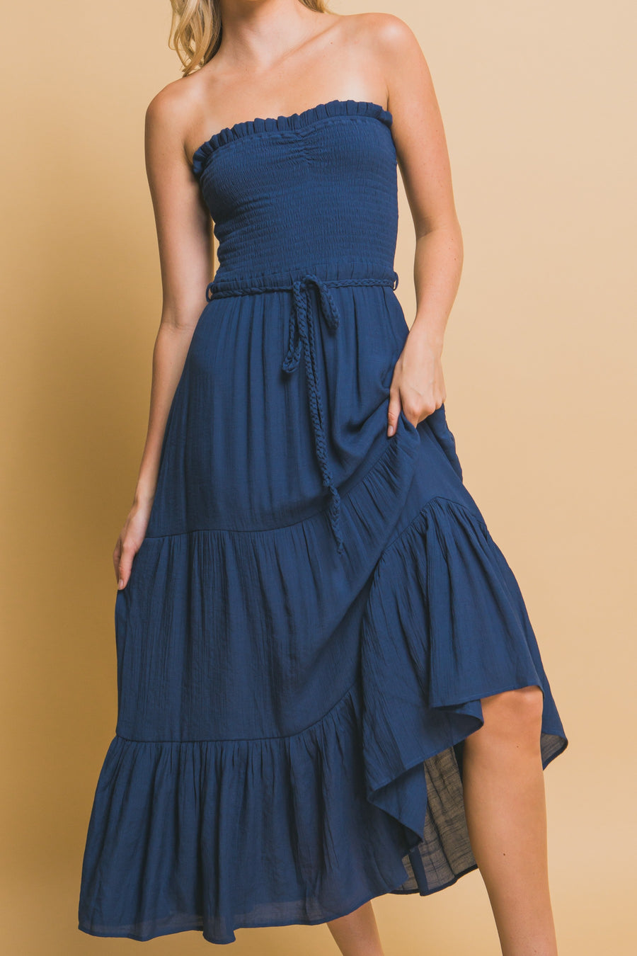 <p>Smocked Strapless Maxi Dress</p>