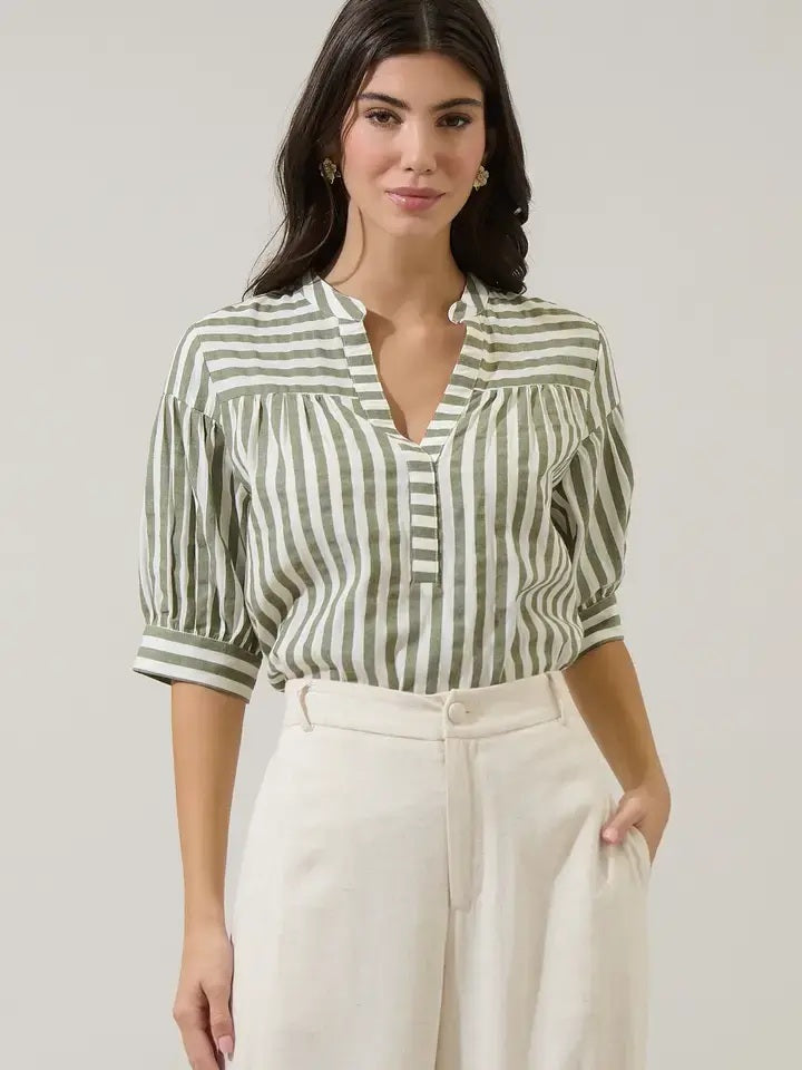 <p>Catana Striped Split Neck Top</p>