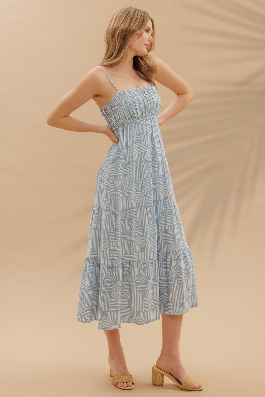 <p>Abstract Print Empire Waist Tiered Midi Dress</p> - Indigo Republic Boutique