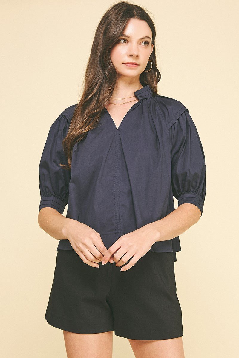 <p>Audrey Balloon Sleeve V - neck Blouse</p> - Indigo Republic Boutique