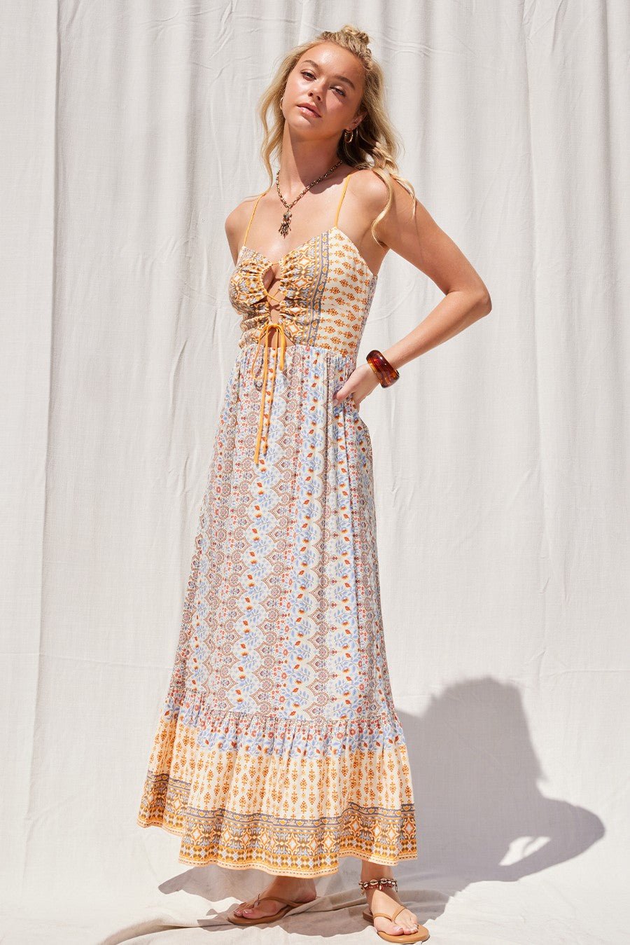 <p>Border Print Cut Out Maxi Dress</p> - Indigo Republic Boutique