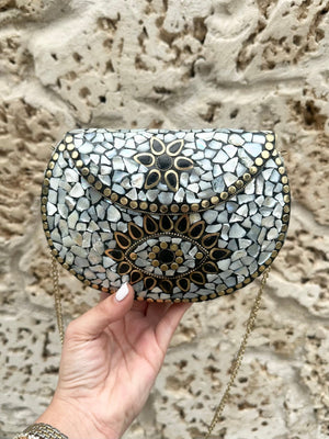 <p>Center Evil Eye Mosaic Clutch</p> - Indigo Republic Boutique