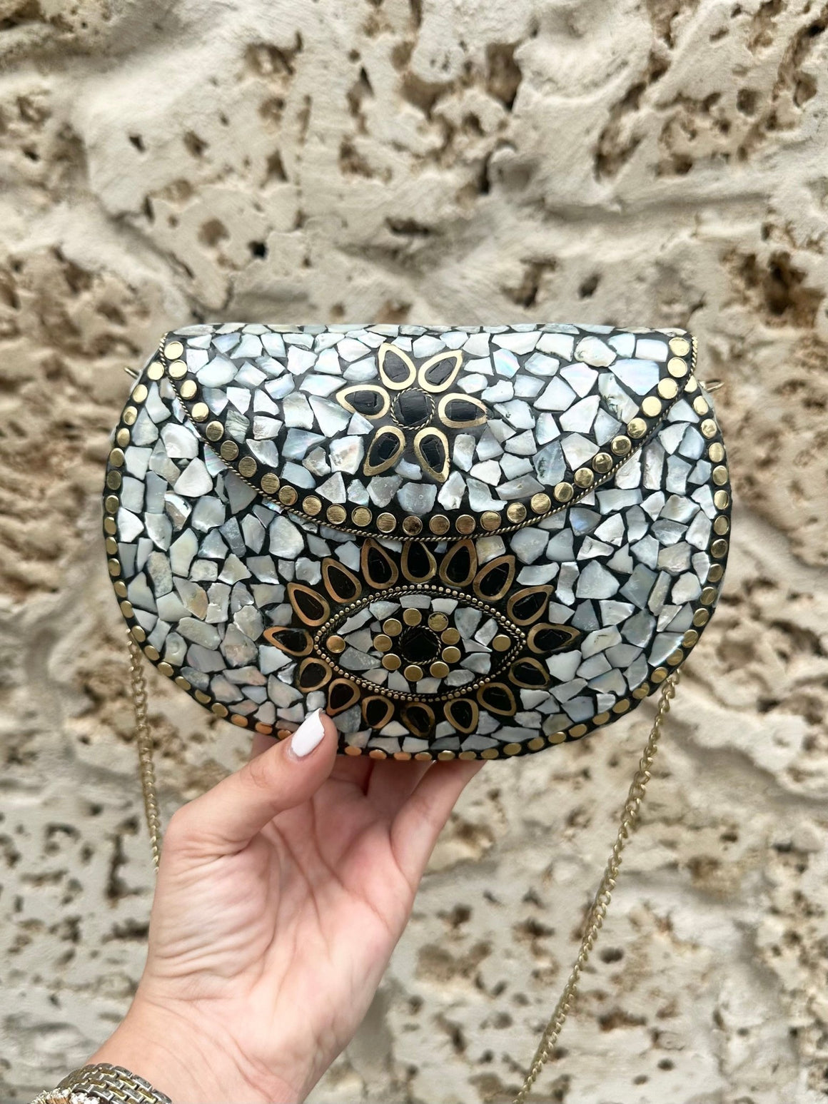 <p>Center Evil Eye Mosaic Clutch</p> - Indigo Republic Boutique
