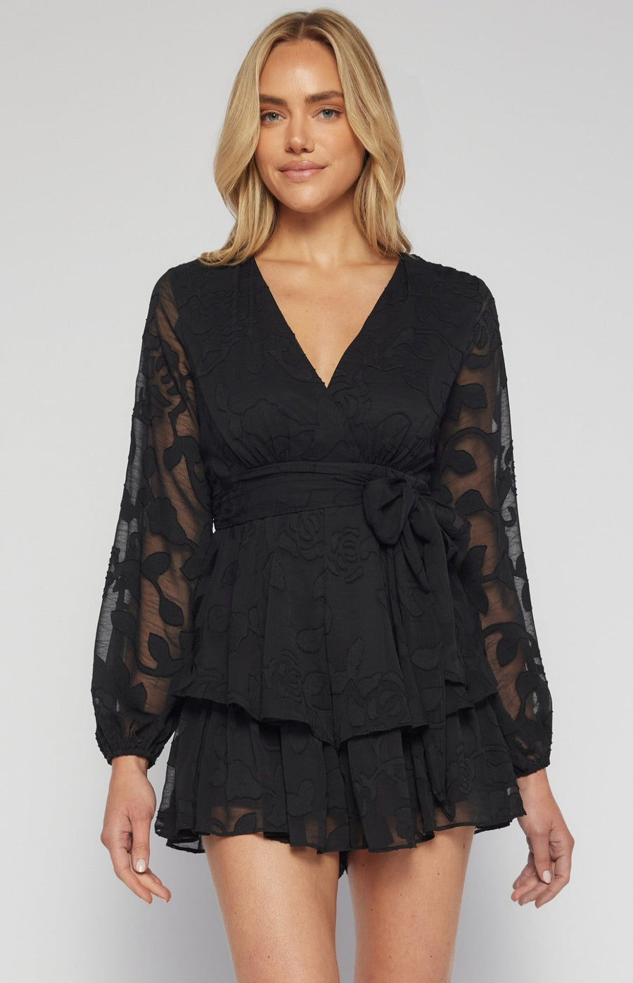 <p>Chiffon Burnout Floral Romper</p> - Indigo Republic Boutique