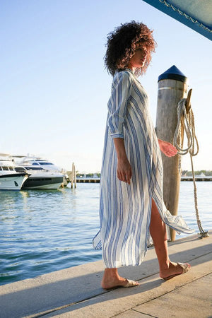 <p>Clara Stripe Lurex Maxi Shirt Dress</p> - Indigo Republic Boutique