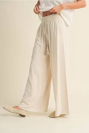 <p>Cotton Linen Smocked Waist Pants</p> - Indigo Republic Boutique