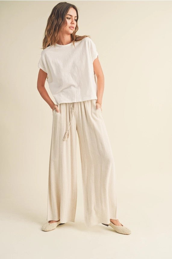 <p>Cotton Linen Smocked Waist Pants</p> - Indigo Republic Boutique