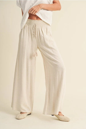 <p>Cotton Linen Smocked Waist Pants</p> - Indigo Republic Boutique