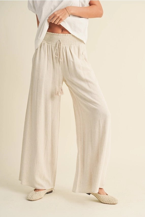<p>Cotton Linen Smocked Waist Pants</p> - Indigo Republic Boutique