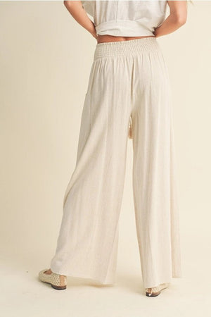 <p>Cotton Linen Smocked Waist Pants</p> - Indigo Republic Boutique
