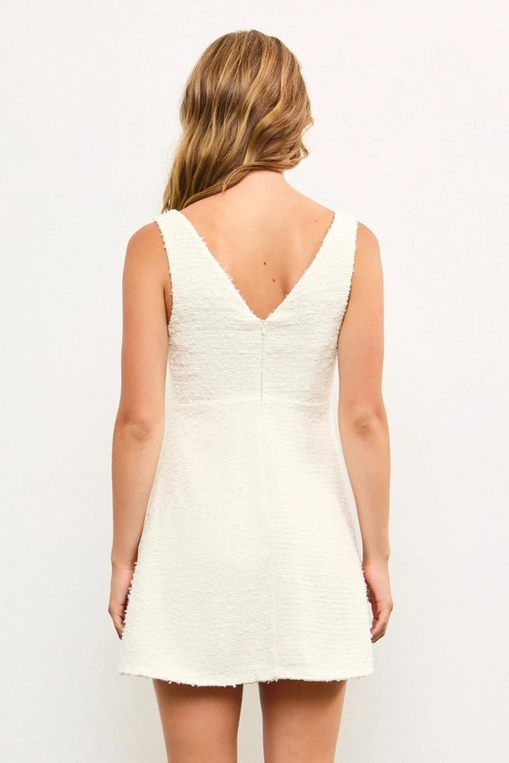 <p>Deep V - Neck Tweed Sleeveless Dress</p> - Indigo Republic Boutique