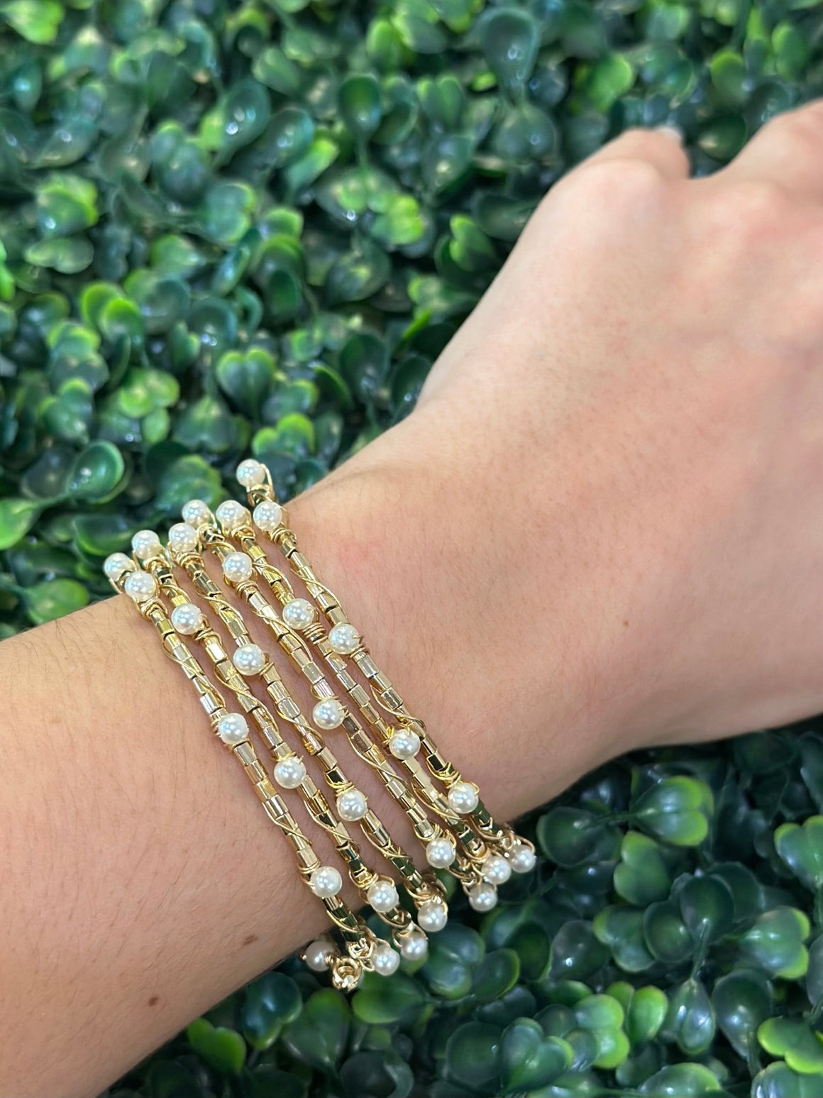 <p>GF Cube Wire Pearl 6 Row Bracelet Yellow</p> - Indigo Republic Boutique