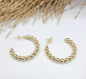 <p>Gold Filled Bead Hoop Earrings Large</p> - Indigo Republic Boutique